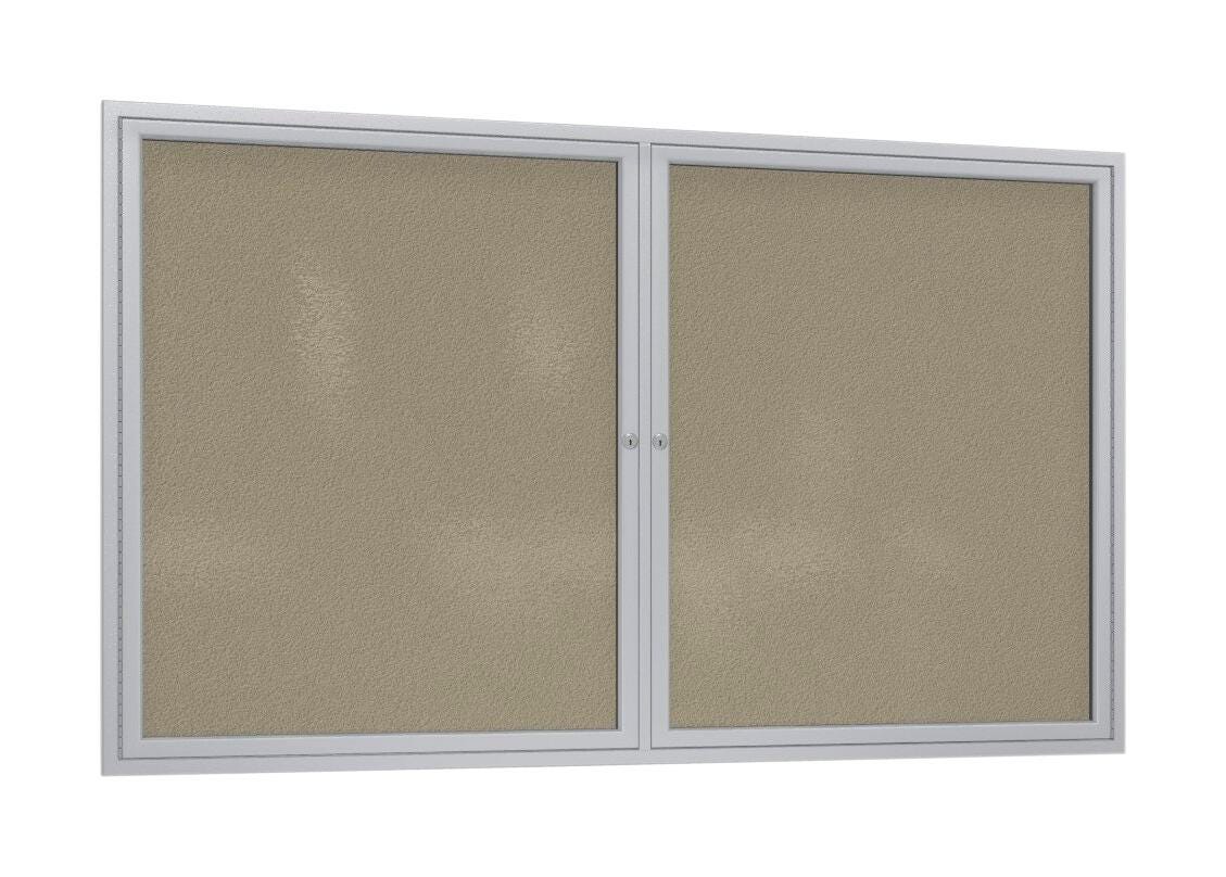 Ghent 2 Door Enclosed Vinyl Bulletin Board with Satin Frame, 3 x 4 feet, Caramel 1129854